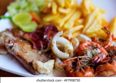 Seafood Plate With Delicious Food, Zanzibar, Tanzania