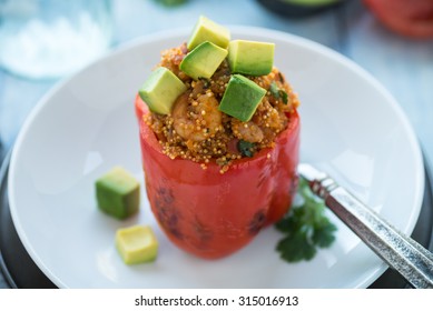 Seafood Quinoa And Tomato Stuffed Roasted Bell Peppers