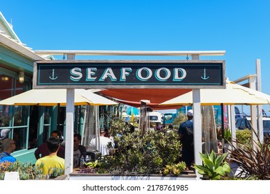 Seafood Restaurant Sign On The Pier. Santa Monica, California  U.S. - 6252022