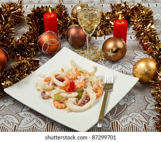 Seafood Salad On Christmas Table