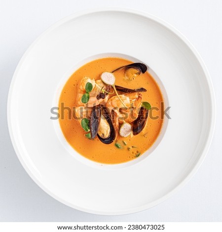 seafood soup on the white
