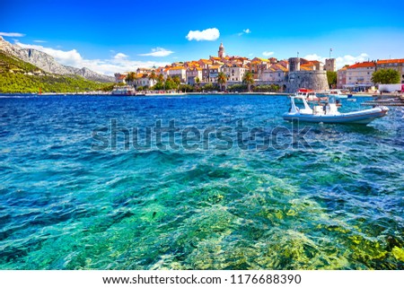 The seafront view at Korcula old town, historic island and travel european destination in Croatia