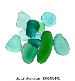 seaglass pieces isolated on white background 