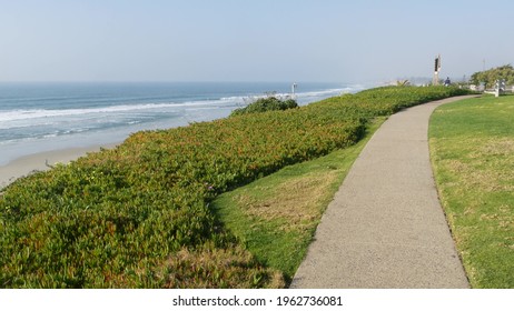 Seagrove recreation beach park in Del Mar, California USA. Seaside garden with lawn in waterfront resort. Green grass and ocean coast view from above. Picturesque coastline vista point on steep hill. - Shutterstock ID 1962736081