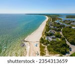 Seagull Beach aerial view in summer in West Yarmouth, Cape Cod, Massachusetts MA, USA. 