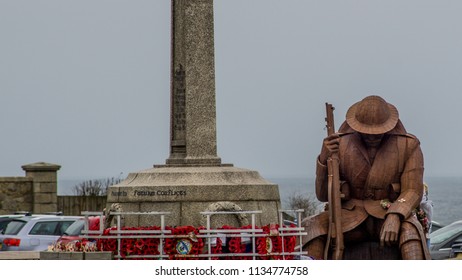 Seaham, Tyne and Wear / England - April 17th 2018 : World war one scultpure at Seaham.  This statue is commonly known as "Tommy".