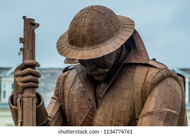 Seaham, Tyne and Wear / England - April 17th 2018 : World war one scultpure at Seaham.  This statue is commonly known as "Tommy".