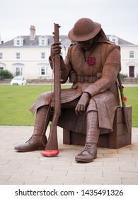 Seaham / UK - June 26th 2019: R. Lonsdale World War 1 Memorial Sculpture Tommy In Seaham.