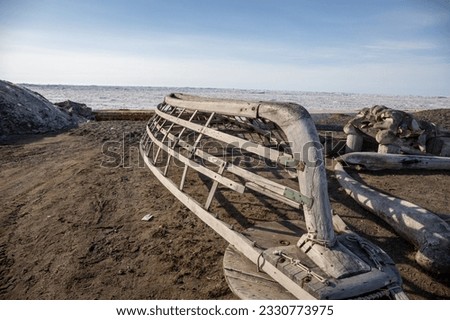 Seal skin umiak boat frame in Barrow Alaska