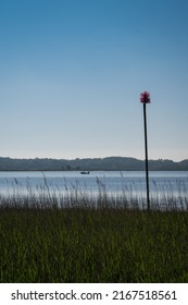 Seamark And Boat On Randers Fjord