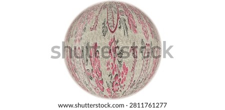 Seamless 3D Sphere Texture Mockup with Vintage Pink Floral and Paisley Pattern Elements Isolated on Clean White Background. 