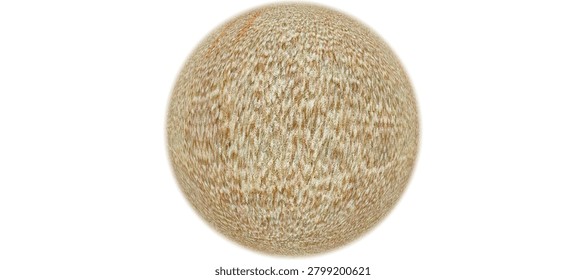 Seamless 3D Straw Texture Sphere with Rustic Fibrous Surface, Golden Brown Natural Material Isolated on White. 