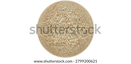 Seamless 3D Straw Texture Sphere with Rustic Fibrous Surface, Golden Brown Natural Material Isolated on White. 