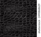 Seamless 4k photo texture photo of polished black colored alligator skin leather material.