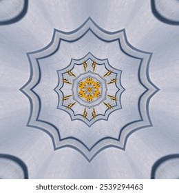 Seamless abstract graphic kaleidoscope pattern square hexagon shape with grey, blue and yellow colours, winter snow flake - Powered by Shutterstock - Get 15% off with code: PIKWIZARD15