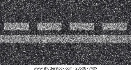 Seamless asphalt texture with dual unbroken and interrupted lines at the center for lane division and controlled overtaking, grunge tarmac surface with double stripes, traffic regulation concept