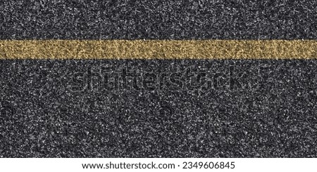 Seamless asphalt texture with unbroken yellow line at the side denoting road boundary and ongoing work, grunge tarmac surface with continuous yellow stripe, road maintenance concept, top view