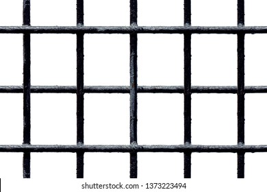 Seamless black metal grate with shabby painted bars isolated on the white background. Seamless texture