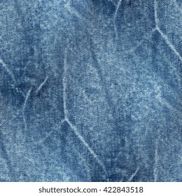 Seamless Blue Jeans Background - Crumpled Denim Texture