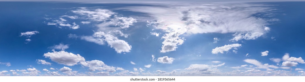 Seamless Blue Sky Hdri Panorama 360 Degrees Angle View With Beautiful Clouds With Zenith For Use In 3d Graphics As Sky Dome Or Edit Drone Shot