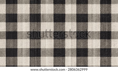 Seamless buffalo plaid check pattern with black and beige heavy wool textile texture.