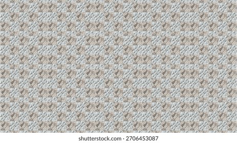 A seamless checkered pattern made of alternating geometric tiles—one with faceted, crystalline shapes and the other with textured stone—creating a balanced, structured, and modern abstract mosaic