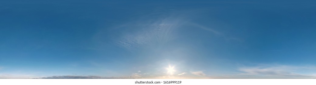 Seamless Clear Blue Sky Hdri Panorama 360 Degrees Angle View With Zenith And Beautiful Clouds For Use In 3d Graphics As Sky Dome Or Edit Drone Shot