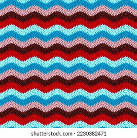 Seamless crochet zigzag pattern is crocheted with bright contrasting threads. Acrylic baby yarn. African style.