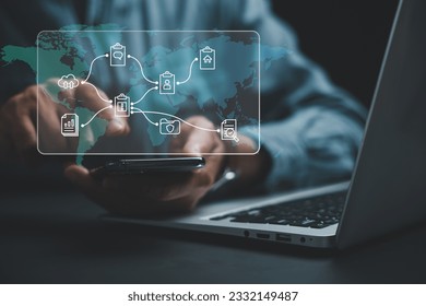 Seamless Document Management, Business professional effortlessly accessing, organizing sharing files on mobile device using digital document management system (DMS). Business technology at its finest. - Shutterstock ID 2332149487