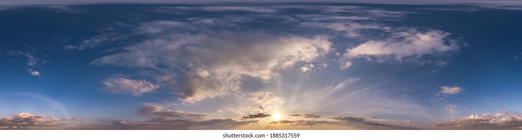 Seamless Evening  Blue Sky Hdri Panorama 360 Degrees Angle View With Zenith And Beautiful Clouds For Use In 3d Graphics As Sky Dome Or Edit Drone Shot