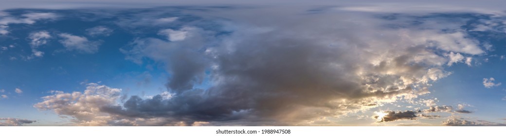 Seamless Evening  Blue Sky Hdri Panorama 360 Degrees Angle View With Zenith And Beautiful Clouds For Use In 3d Graphics As Sky Dome Or Edit Drone Shot