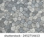 Seamless flagstone outdoor paving textures, or cobblestone cut flat in random pieces, grey, light grey, charcoal color. Monochrome stone slabs. Pavement and landscape paving stone background