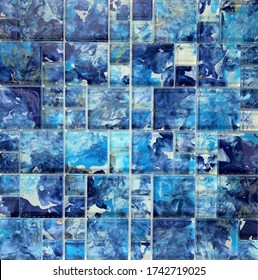 Seamless Glass Mosaic Tile Texture With Ink Splash Effect And Smooth Finish Can Be Used For Pool, Backsplash, Bathroom