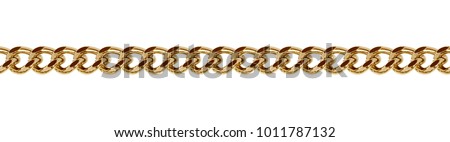 Seamless golden metal chain isolated on white background