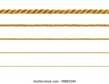 Seamless golden rope isolated on white background for continuous replicate.