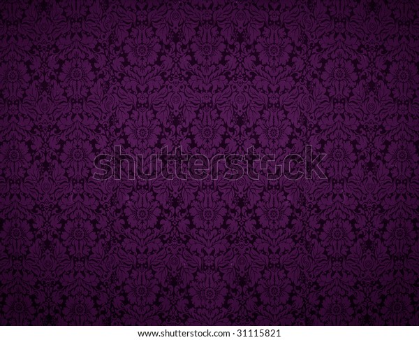 Seamless Gothic Damask Violet Wallpaper Background Stock Photo (Edit