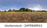 Seamless hdri 360 spherical panorama in equirectangular projection field, forest in the distance