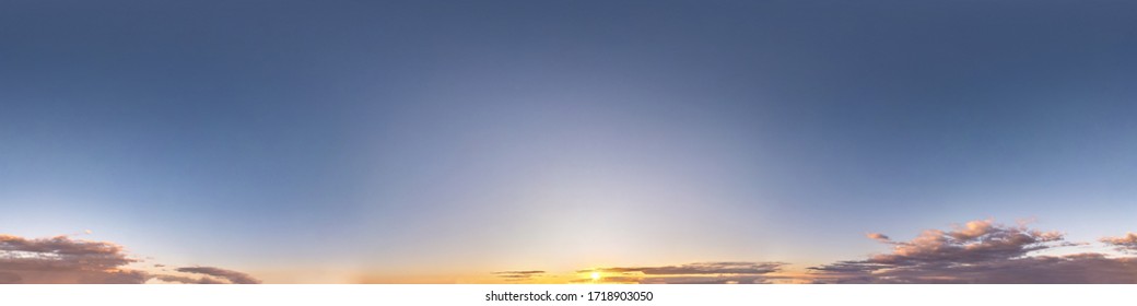 Seamless hdri panorama 360 degrees angle view blue clear evening sky before sunset  for use in 3d graphics or game development as sky dome or edit drone shot