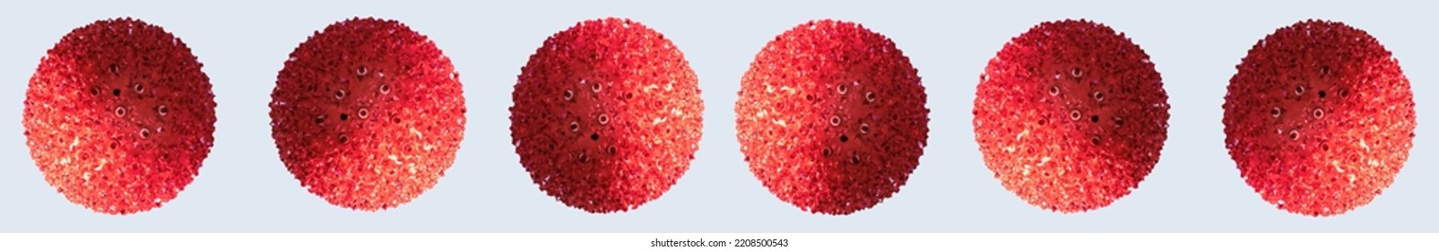 Seamless Horizontal Banner Of Six Red Colored Outdoor Christmas Lighted Balls Isolated On White