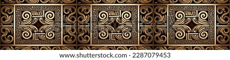 Seamless horizontal texture. Greek mandala in the form of a rhombus. Borders of a rhomboid meander. Decor elements templates. decorative ancient. key frames. Illustration on a dark background