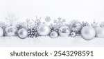 Seamless Horizontal white snowflake and ornaments boarder isolated on white background