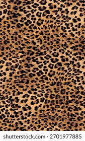 Seamless leopard fur pattern with natural golden tones and dark spots, ideal for textile design, fashion backgrounds, fabric prints, and stylish decorative surfaces.