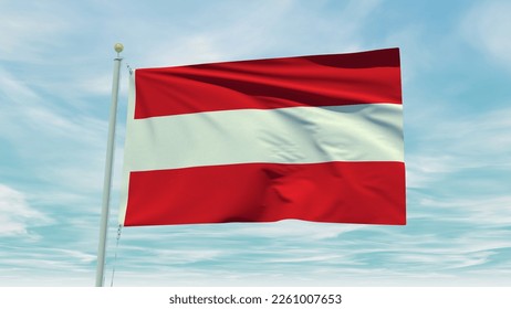 Seamless loop animation of the Austria flag on a blue sky background. 3D Illustration. High quality 3d illustration