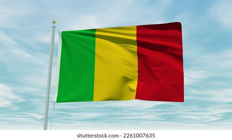 Seamless loop animation of the Mali flag on a blue sky background. 3D Illustration. High quality 3d illustration