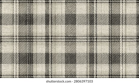 A seamless neutral plaid pattern features a detailed herringbone and checkered woven wool fabric texture.