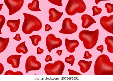 seamless pattern 2d red heart on pink background