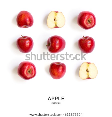 Seamless pattern with apples. Tropical abstract background. Red apple fruits on the white background.