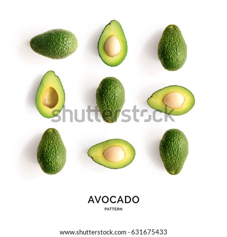 Seamless pattern with avocado. Tropical abstract background. Avocado the white background.