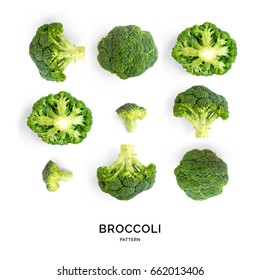 Бесшовный рисунок с брокколи. Овощи абстрактный фон. Брокколи на белом фоне.