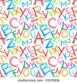 Seamless Pattern - Crayon Alphabet Over White Background